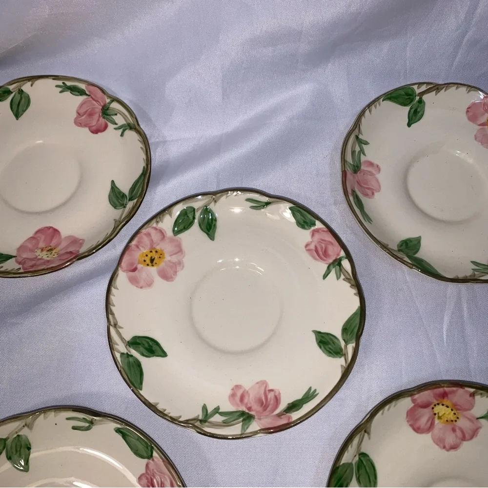Franciscan Cream and Pink Floral Desert Rose 5 3/4” Plates Saucers Set of 5